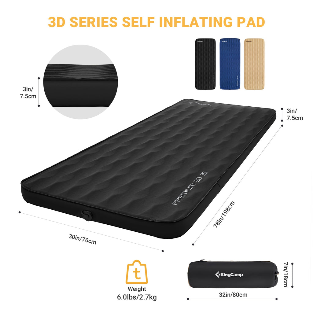 KingCamp PREMIUM 3D 7.5 Self-Inflating Double/Single Sleeping Mattress