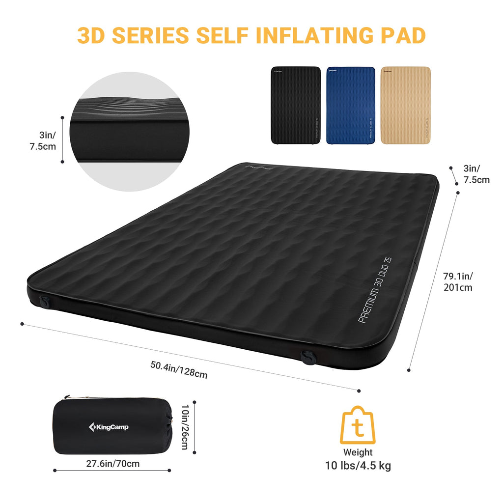 KingCamp PREMIUM 3D 7.5 Self-Inflating Double/Single Sleeping Mattress