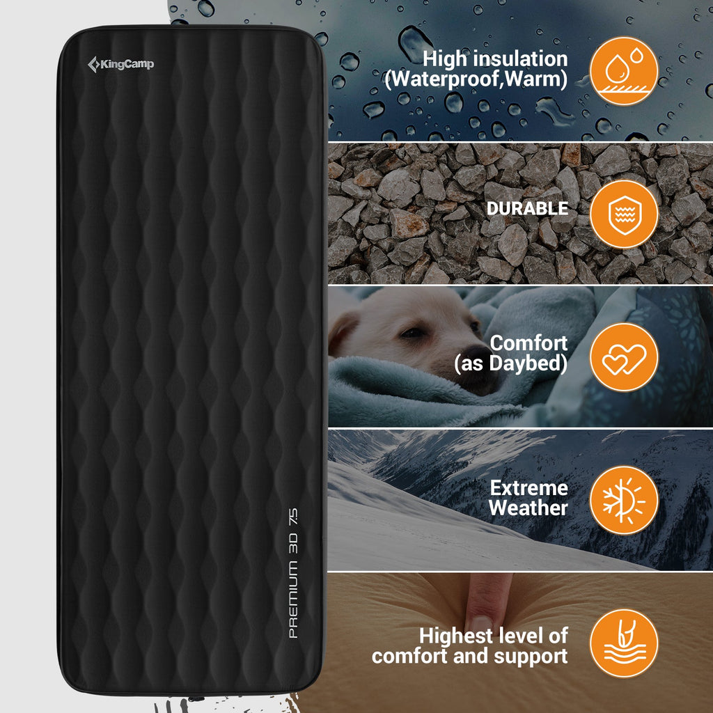 KingCamp PREMIUM 3D 7.5 Self-Inflating Double/Single Sleeping Mattress