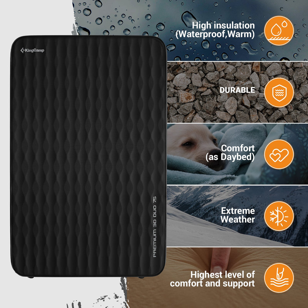 KingCamp PREMIUM 3D 7.5 Self-Inflating Double/Single Sleeping Mattress