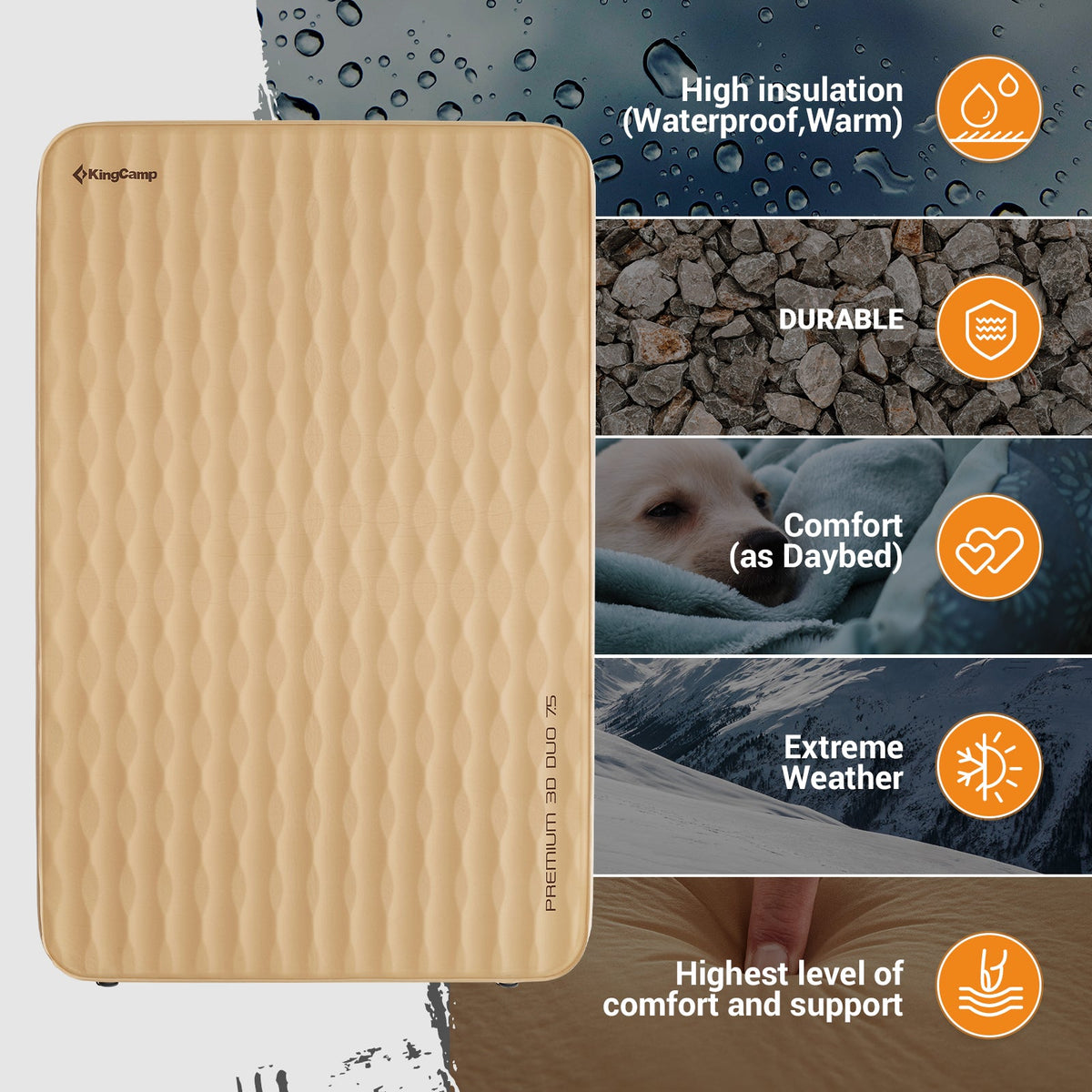 KingCamp PREMIUM 3D 7.5 Self-Inflating Double/Single Sleeping Mattress
