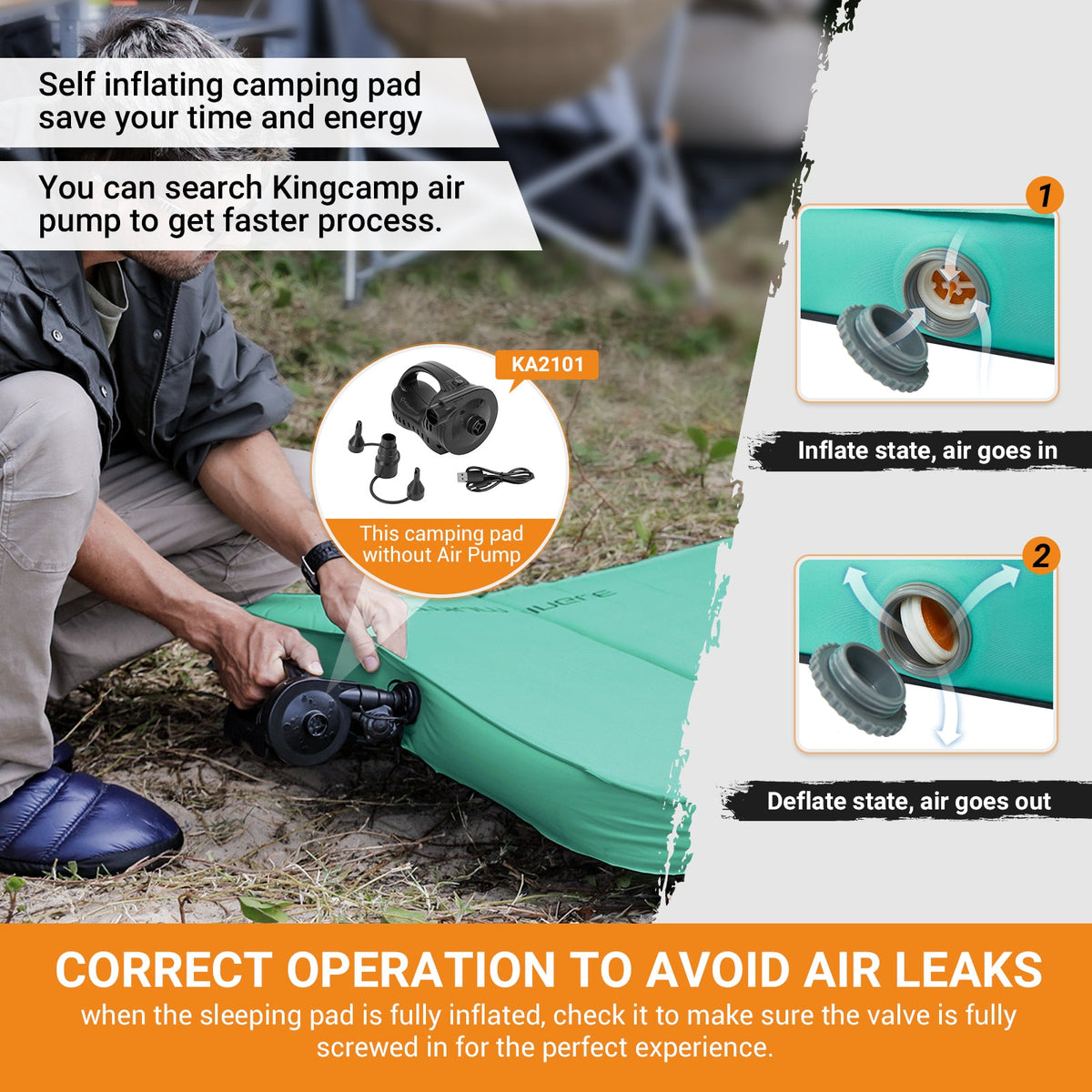 KingCamp PREMIUM Self Inflating Foam Sleeping Pad Double/Single
