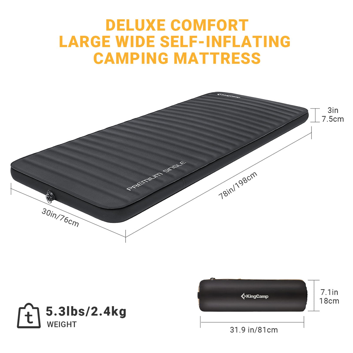 KingCamp PREMIUM Self Inflating Foam Sleeping Pad Double/Single