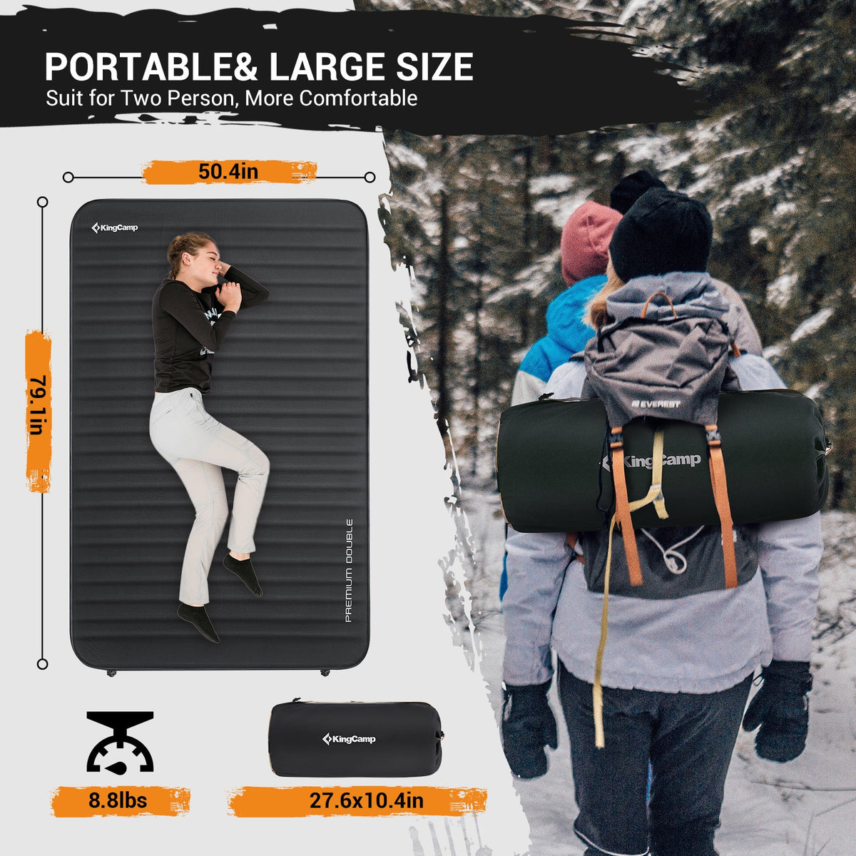 KingCamp PREMIUM Self Inflating Foam Sleeping Pad Double/Single