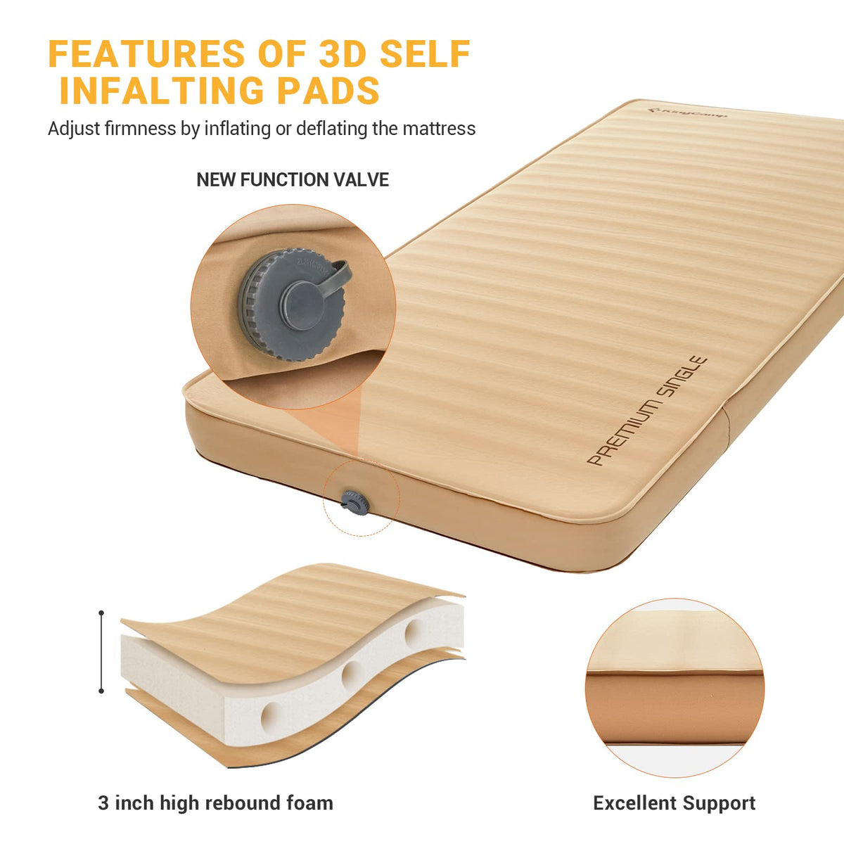 KingCamp PREMIUM Self Inflating Foam Sleeping Pad Double/Single
