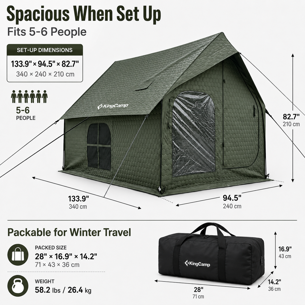 KingCamp Snowhouse 5 Insulated Quilted Cabin Tent with Stove Jack