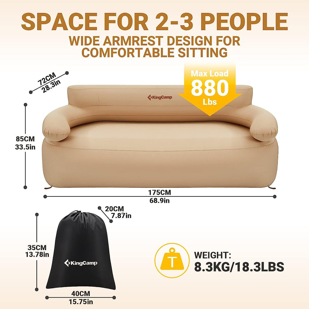 KingCamp 2-Person Oxford Inflatable Sofa with pump & Tent Pegs Set