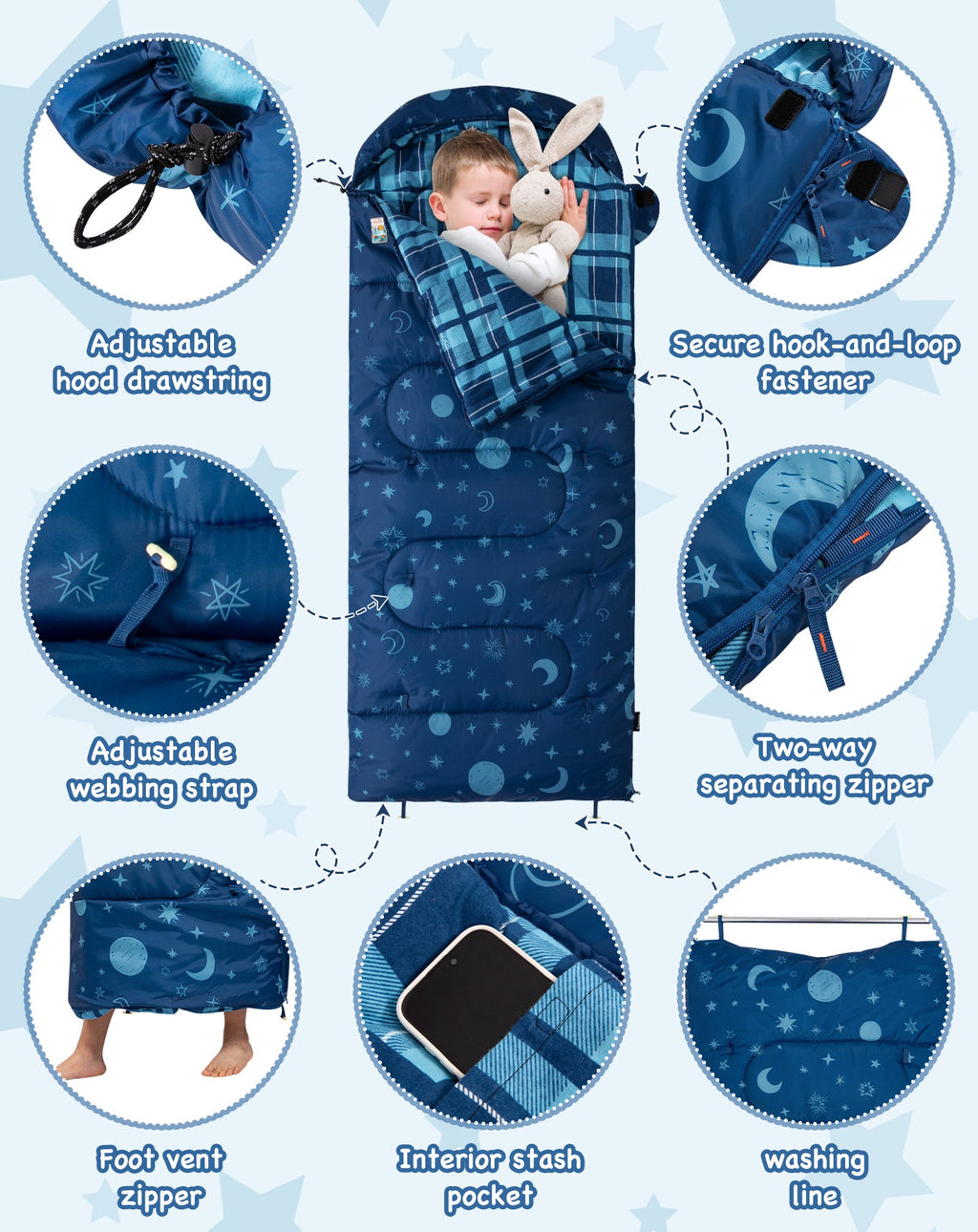 KingCamp Galaxy Zoo C 300 Kids Sleeping Bag – Adjustable Length