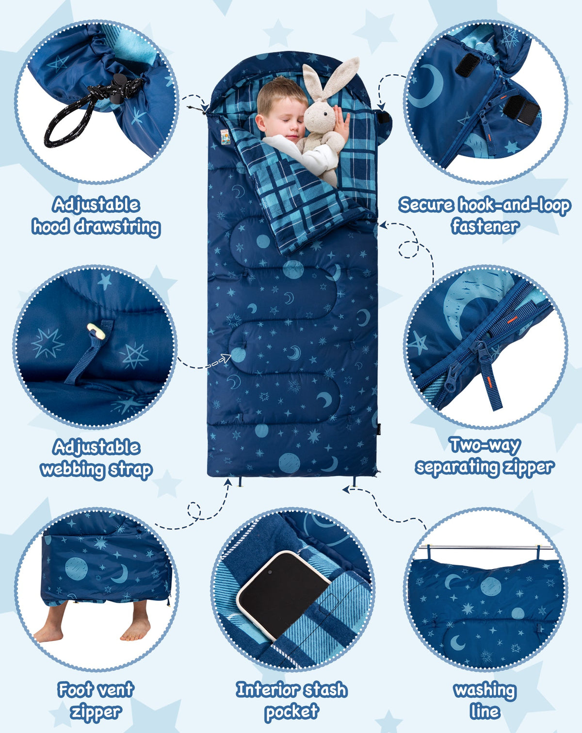 KingCamp Galaxy Zoo C 300 Kids Sleeping Bag – Adjustable Length