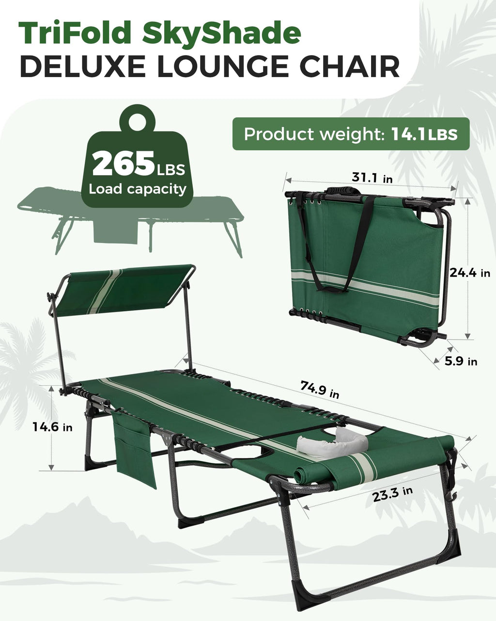KingCamp MAGNOLIA B10 PLUS Backpack Chaise Lounge with Adjustable Canopy and Face Hole