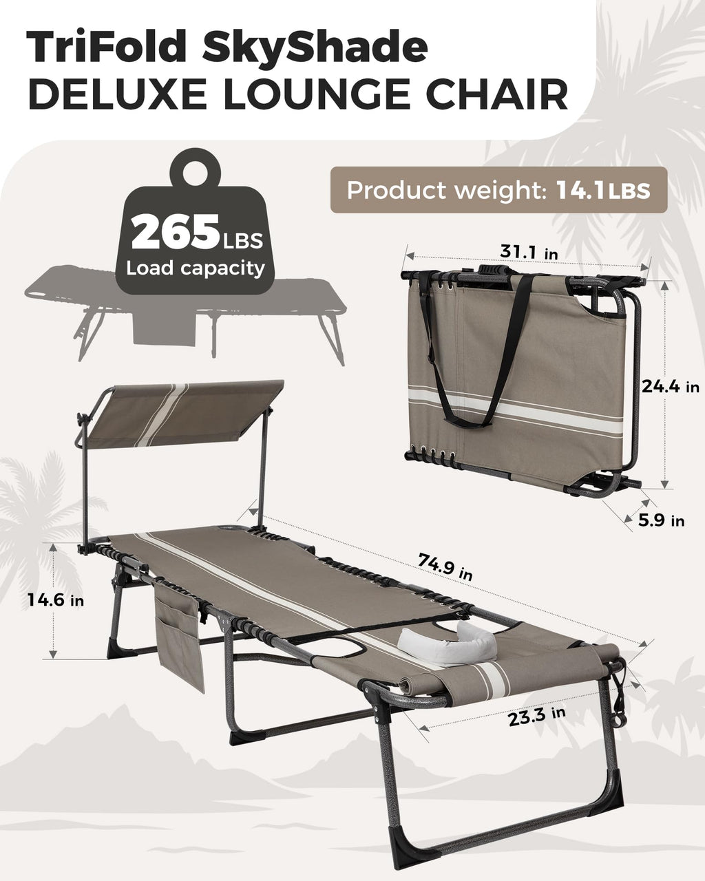 KingCamp MAGNOLIA B10 PLUS Backpack Chaise Lounge with Adjustable Canopy and Face Hole