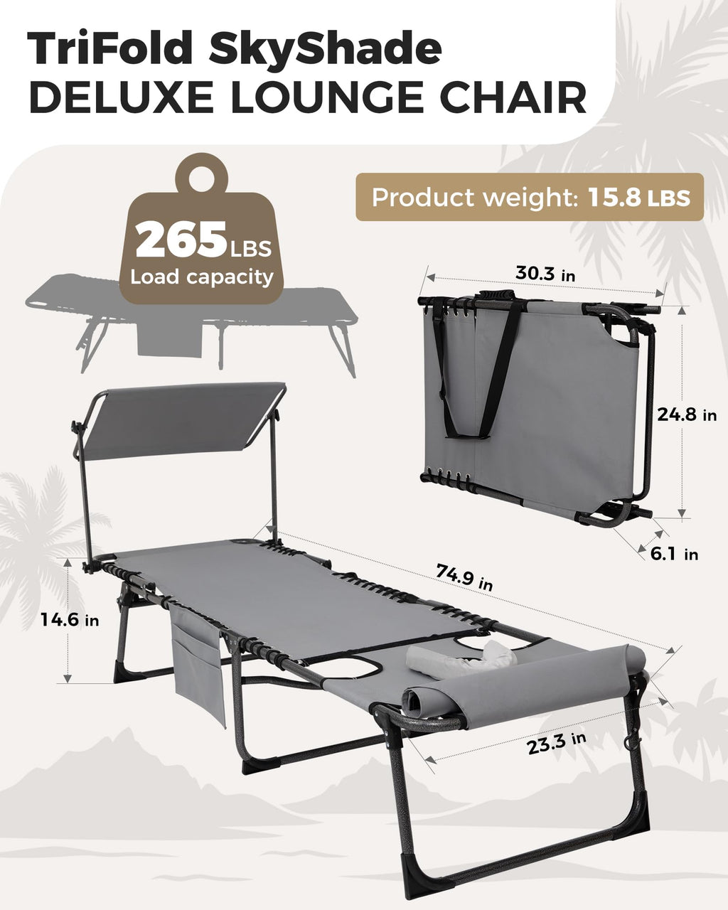 KingCamp MAGNOLIA B10 PLUS Backpack Chaise Lounge with Adjustable Canopy and Face Hole