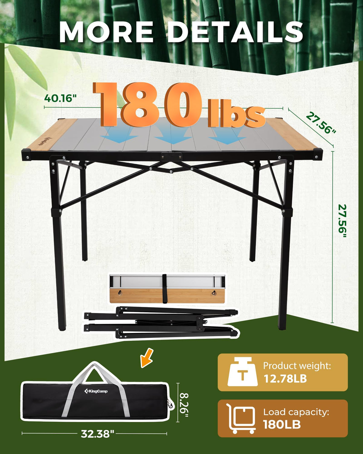 KingCamp GRANITE PRO M Folding Aluminum Table 40x27