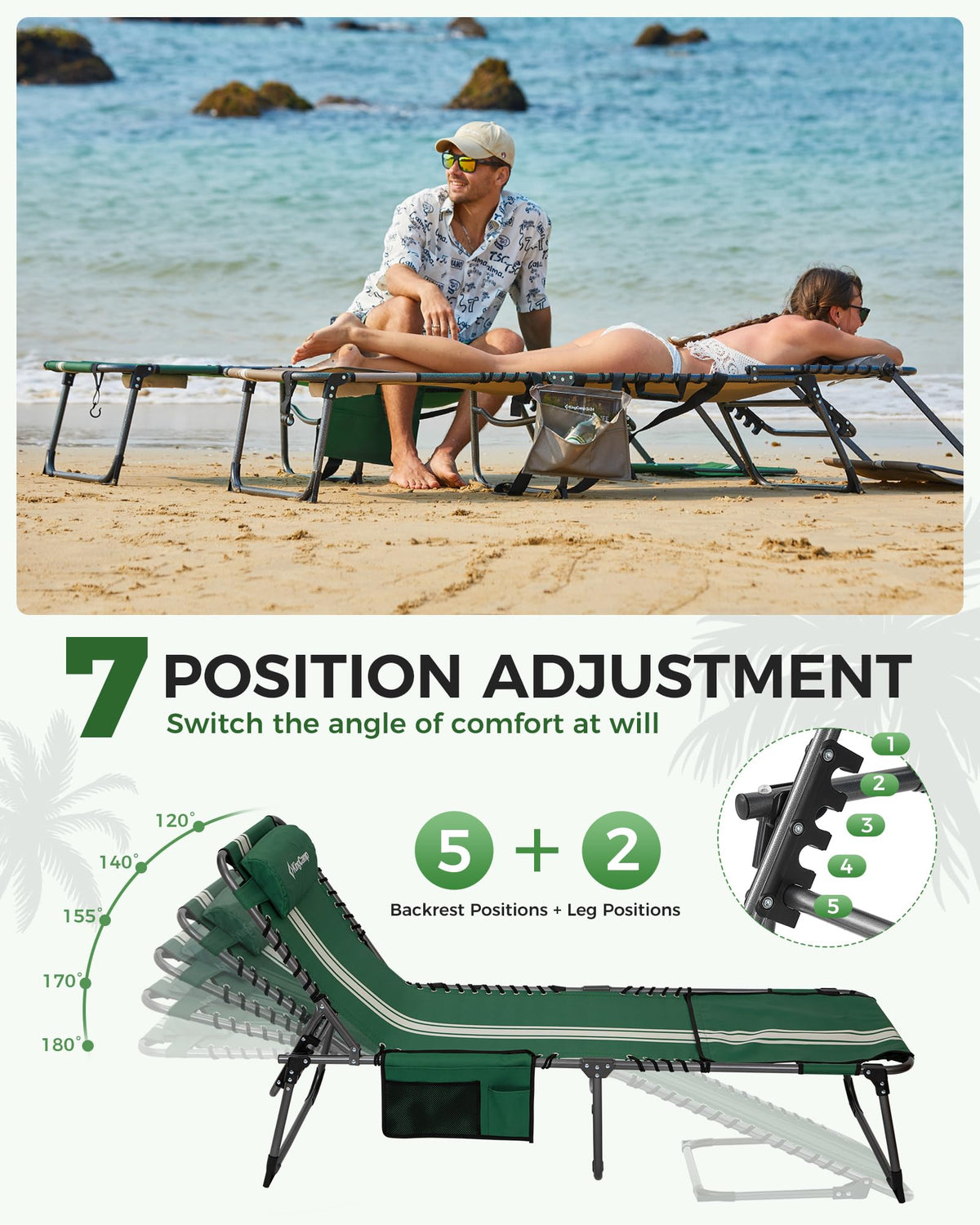 KingCamp MAGNOLIA B10 PLUS Backpack Chaise Lounge with Adjustable Canopy and Face Hole