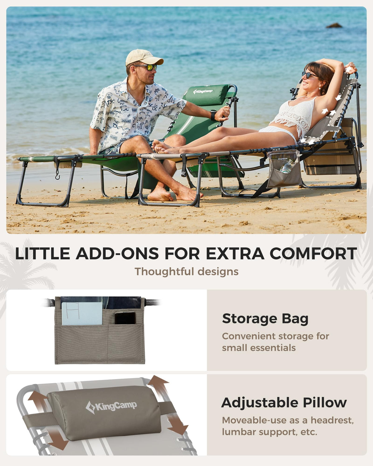 KingCamp MAGNOLIA B10 PLUS Backpack Chaise Lounge with Adjustable Canopy and Face Hole