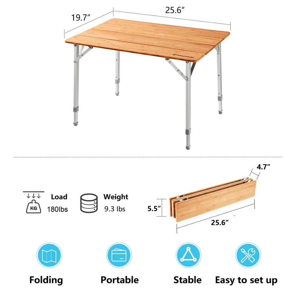 KingCamp 4-Folds Portable Bamboo Table 25x19
