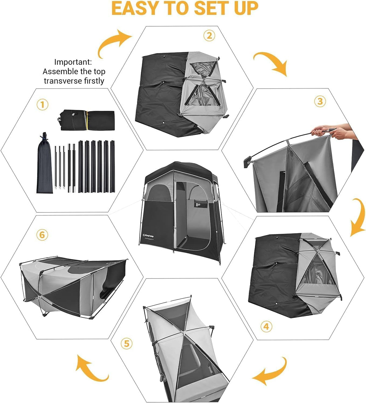 KingCamp Double Room Shower Tent with Solar Shower Set