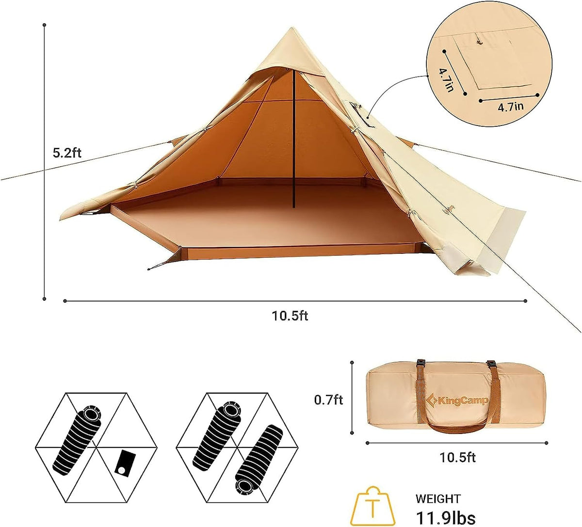 KingCamp TURINO Tipi Hot Tent with Stove Jack
