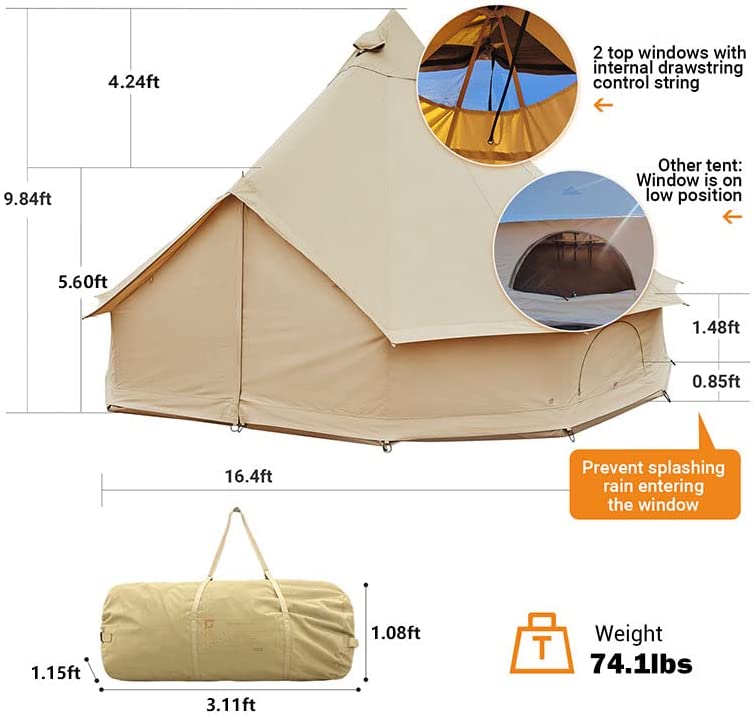 KingCamp KHAN C 400 Glamping Cotton Bell Tent 16.4ft/13.2ft
