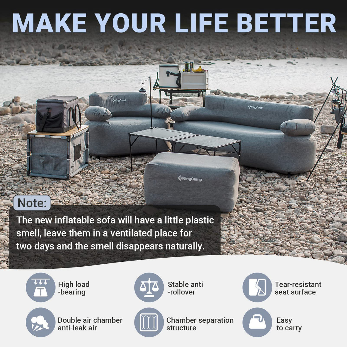 KingCamp Luxury Inflatable Sofa Set for Two with Foot Pump and Stakes