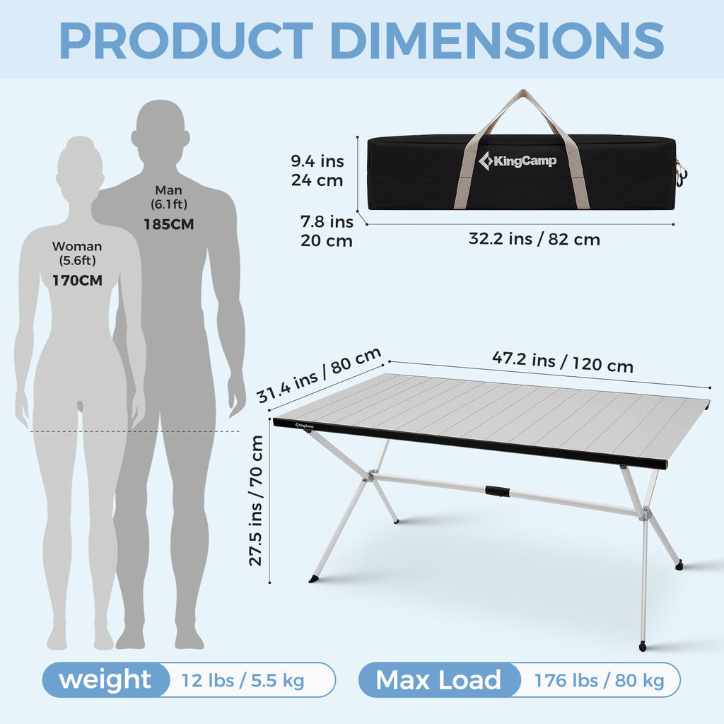 KingCamp Large Roll up Aluminum Folding Camping Table