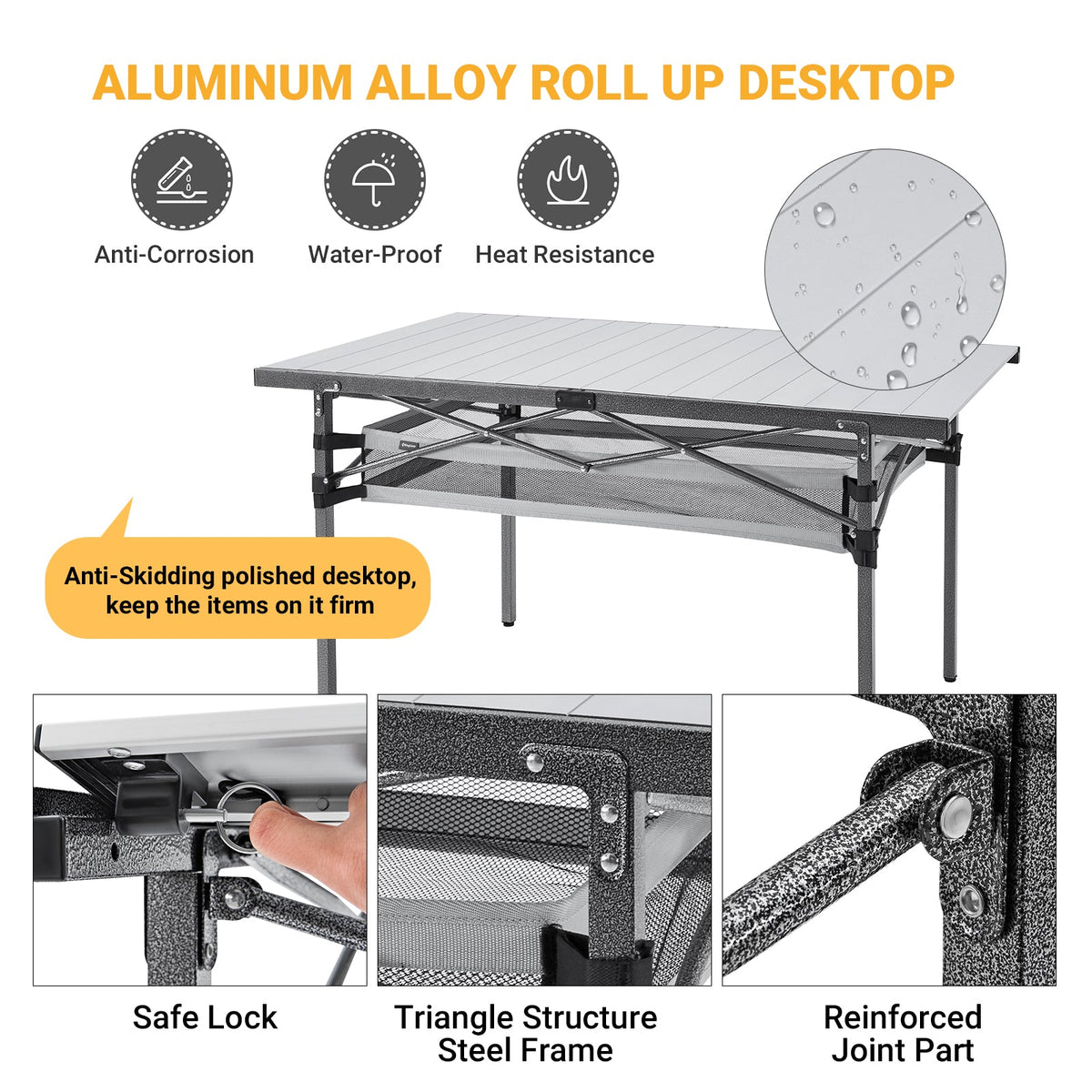 KingCamp Aluminum Roll Up Table with Storage Layer 53x27
