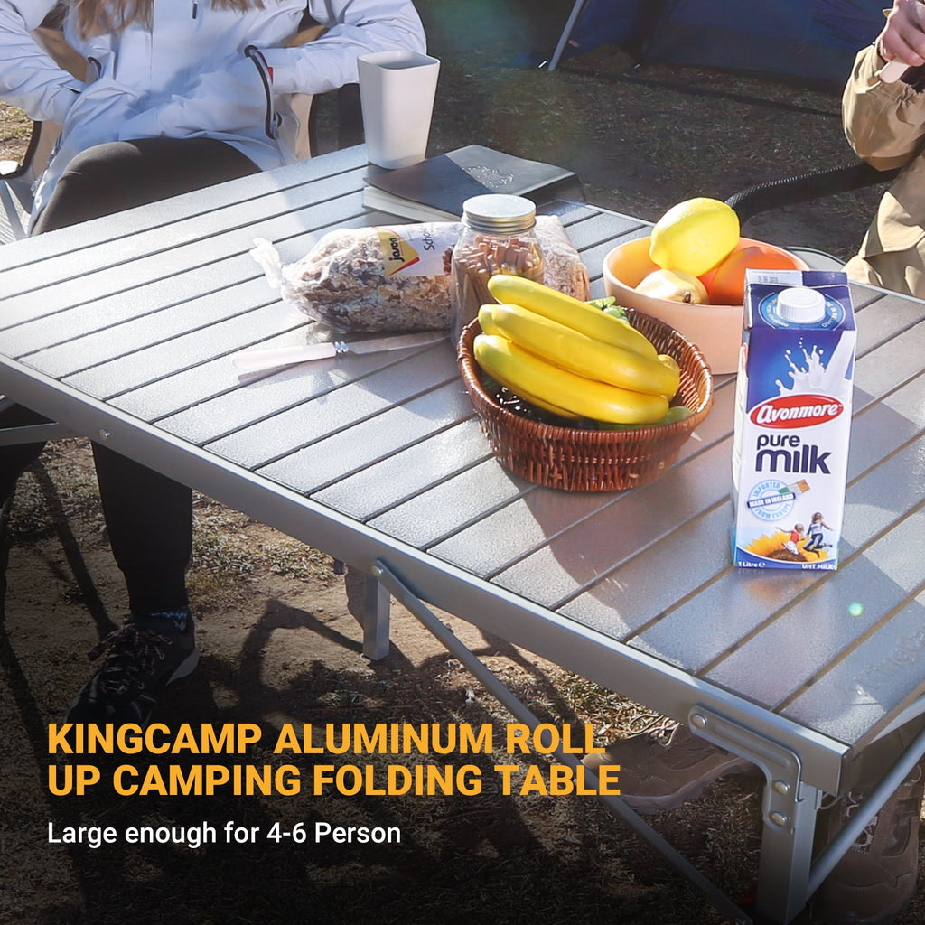 KingCamp Aluminum Roll Up Table with Storage Layer 53x27