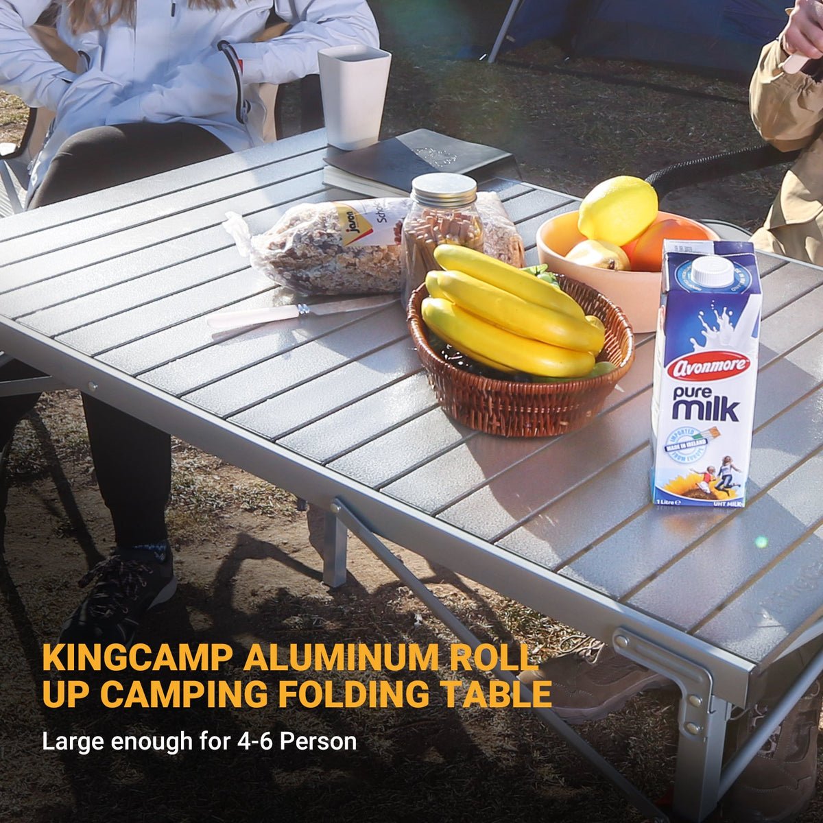 KingCamp Aluminum Roll Up Table with Storage Layer 53x27