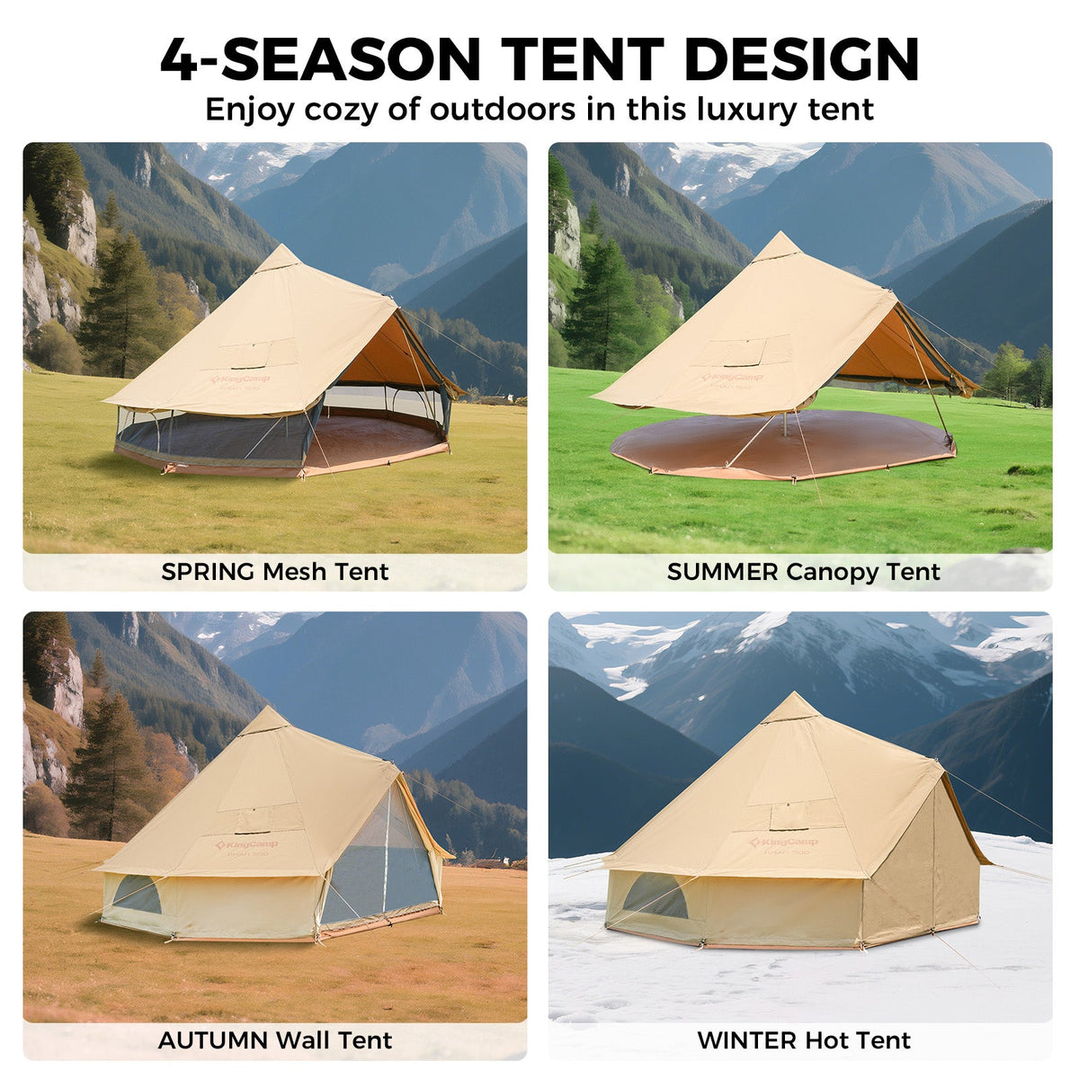 KingCamp KHAN 340GSM TC Canvas 4-Season Bell Tent