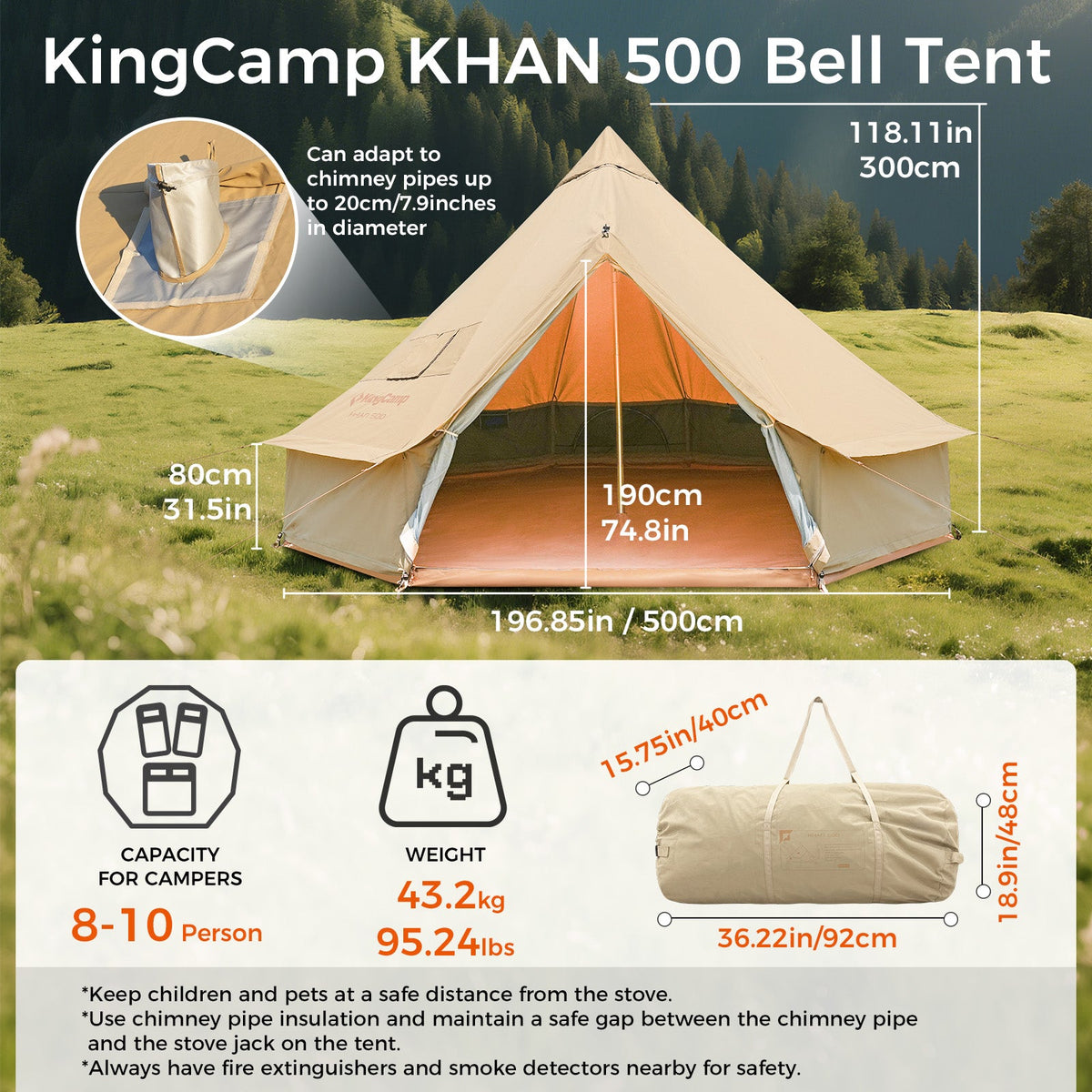 KingCamp KHAN 340GSM TC Canvas 4-Season Bell Tent