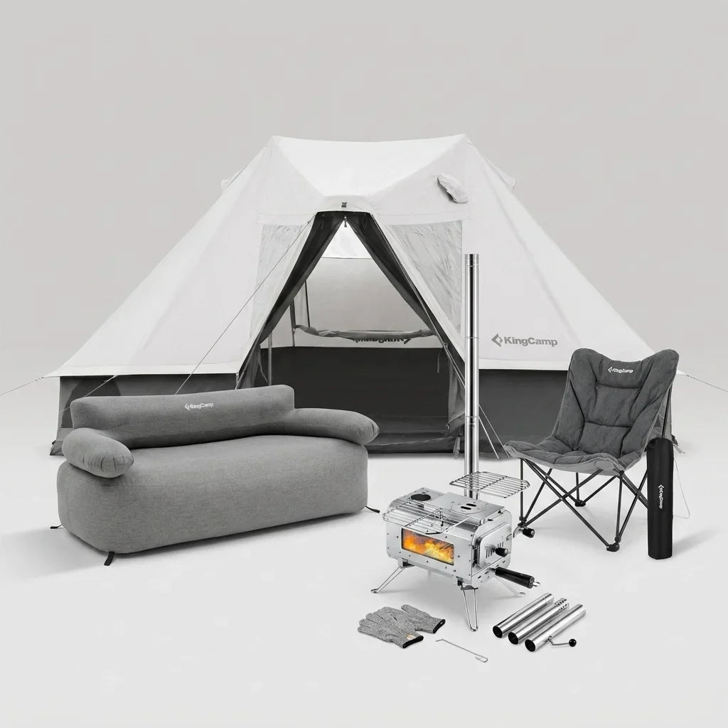 KingCamp KHAN VILLA Tent Glamping 4-in-1 Bundle with Stove
