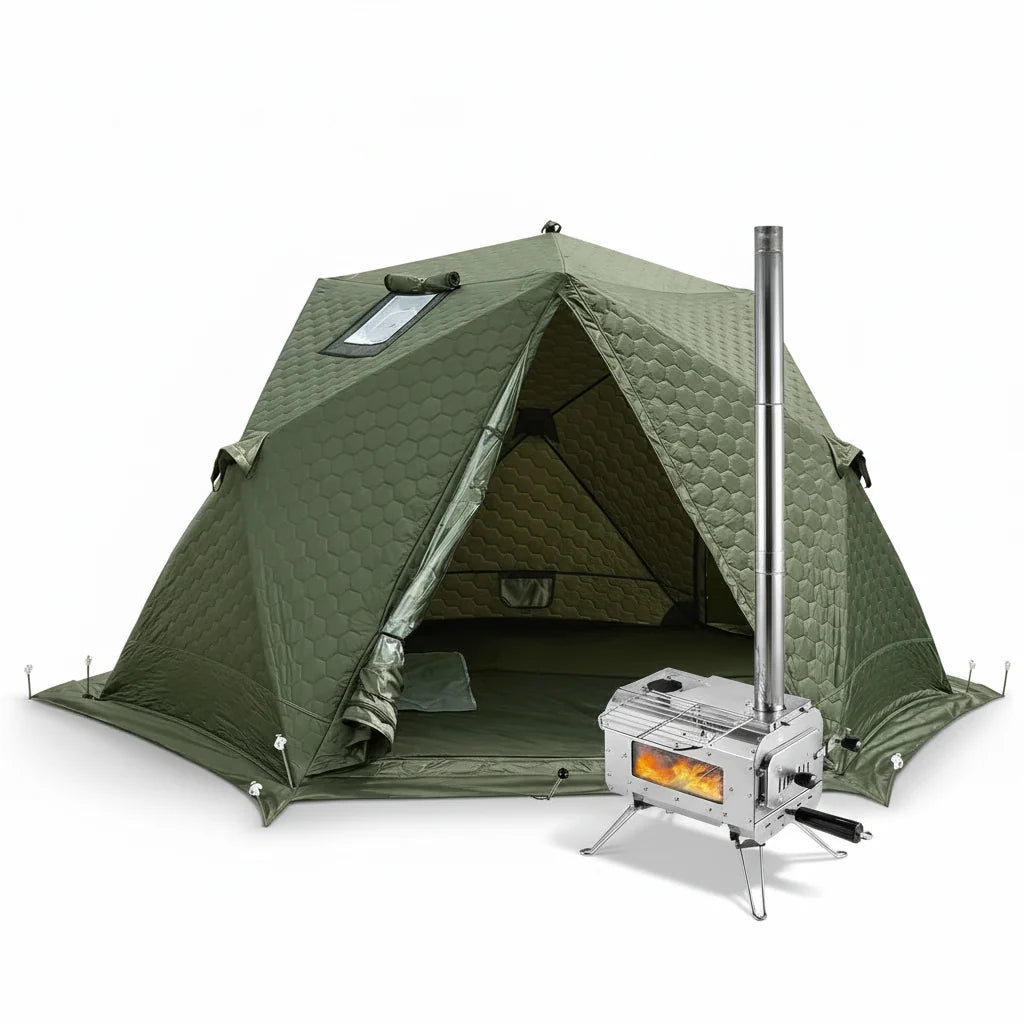 KingCamp Snowhouse X2 Insulated Instant Tent & Camping Wood Stove Bundle
