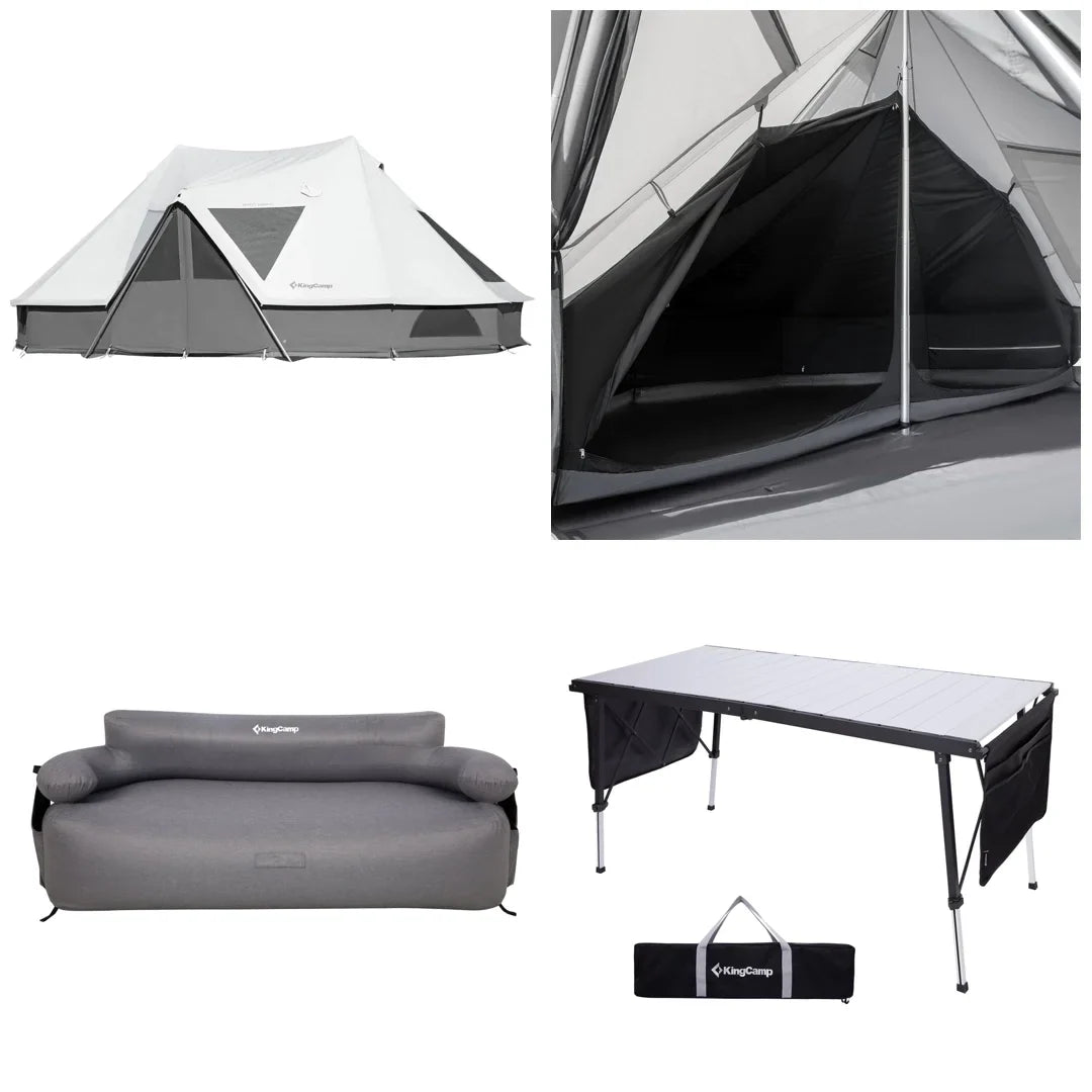 KingCamp KHAN PALACE Glamping Tent Kit with Inflatable Sofa & Table Bundle