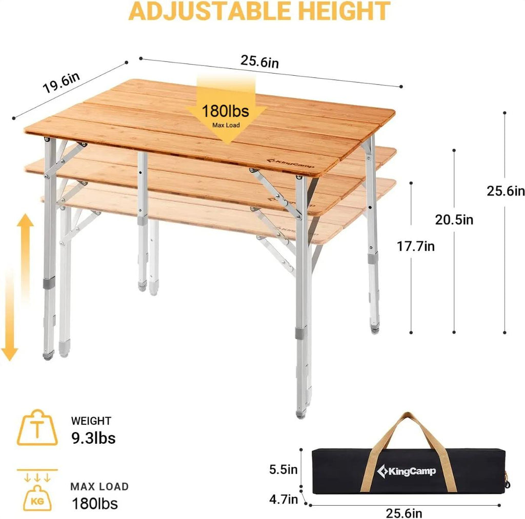 KingCamp 4-Folds Portable Bamboo Table 25x19